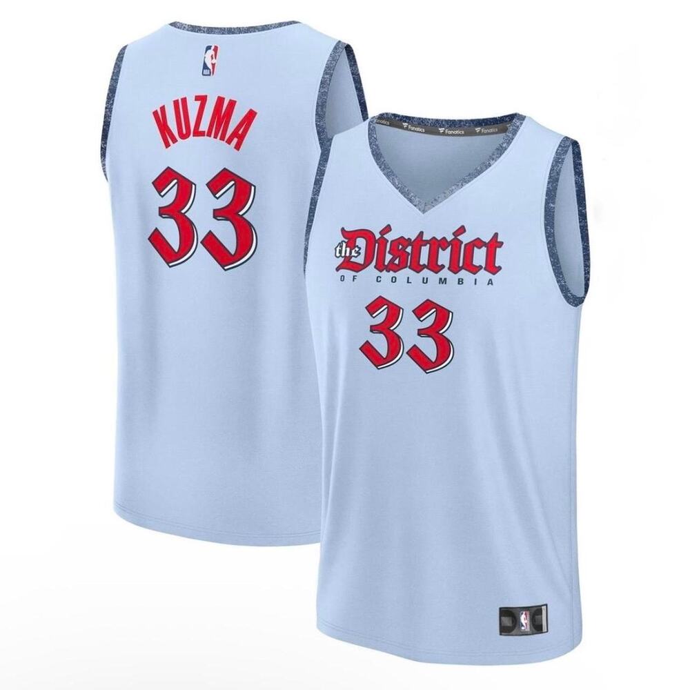 NEW Fanatics NBA Ice Blue Wizards KYLE KUZMA City Edition Jersey Youth Lrg